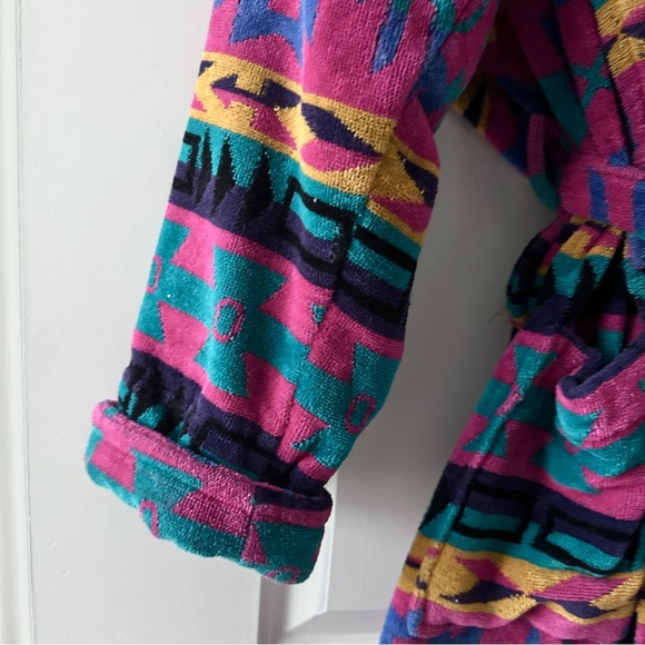 Vintage 90s TJ Lawford Colorful Southwestern Terry Robe Unisex Size Medium Aztec - Picture 5 of 16